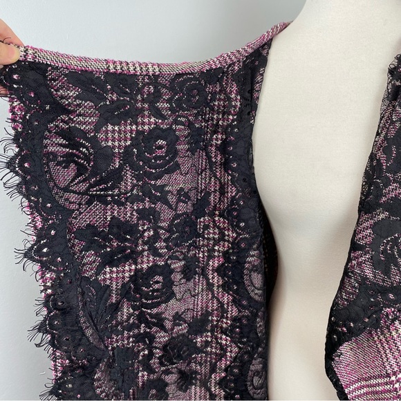 44. NWT Muche Et Muchette Plaid Lace & Wool Open Cardigan with Fringe One Size - Picture 6 of 10